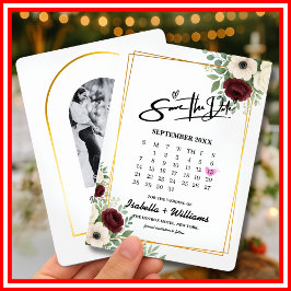 Tarjeta De Recepción Calendario de Geometría Verde Salvia Boda Guardar