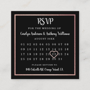 Tarjeta De Recepción Calendario de Relieve metalizado dorado de Rosa mo