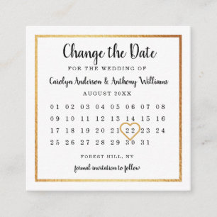 Tarjeta De Recepción Calendario de Relieve metalizado dorado moderno Ca