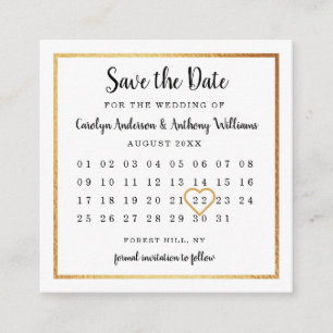 Tarjeta De Recepción Calendario de Relieve metalizado dorado moderno Gu