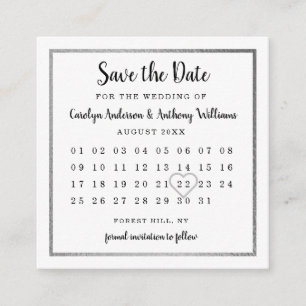 Tarjeta De Recepción Calendario de Relieve metalizado plateado moderno