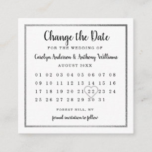 Tarjeta De Recepción Calendario de Relieve metalizado plateado moderno