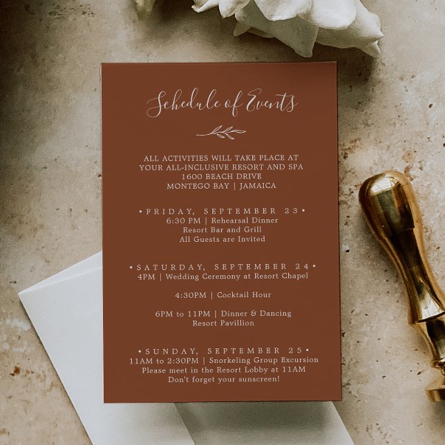 Tarjeta De Recepción Calendario Mínimo de Eventos de Terracotta Weekend (Subido por el creador)