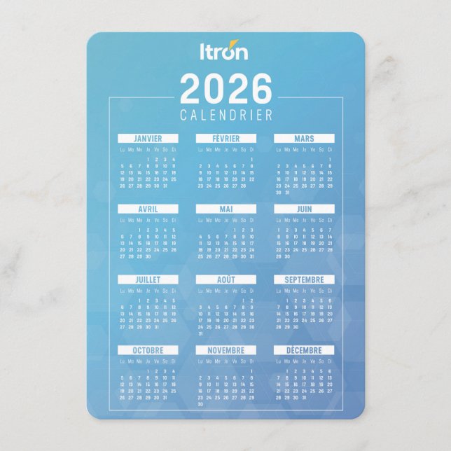 Tarjeta De Recepción Calendrier 2026 Itron Bleu Français (Anverso)