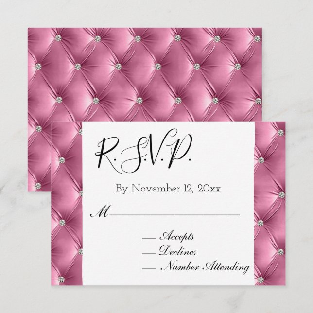 Tarjeta De Recepción Cálida Moda Blanda Faux Pink Velvet Wedding RSVP (Anverso / Reverso)