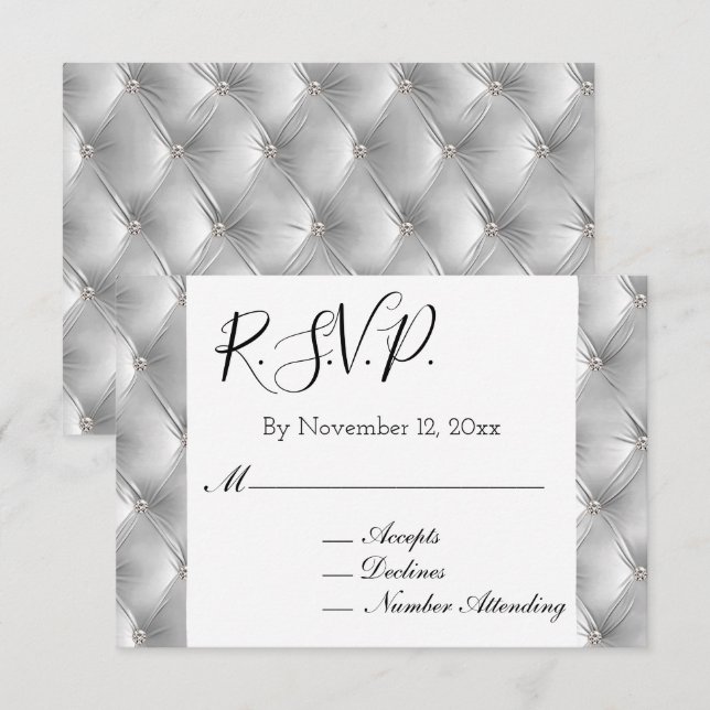 Tarjeta De Recepción Cálida Moda Blanda Gris Faux Velvet Wedding RSVP (Anverso / Reverso)