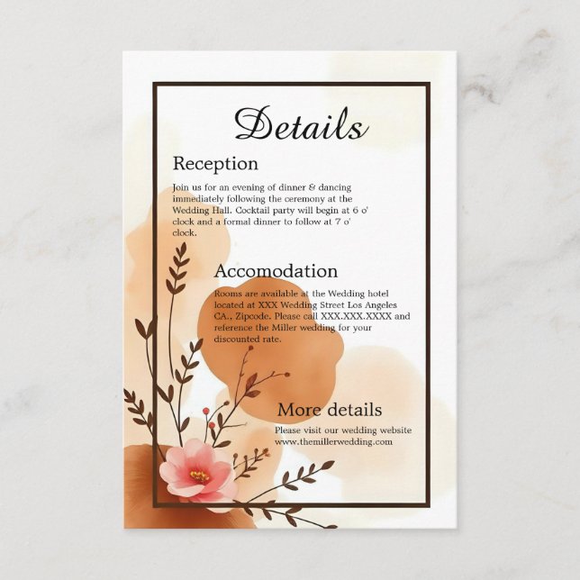 Tarjeta De Recepción Cálido otoño botánico florals (Anverso)