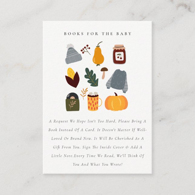 Tarjeta De Recepción Cálidos Libros Esenciales De Otoño Para Baby Showe (Anverso)