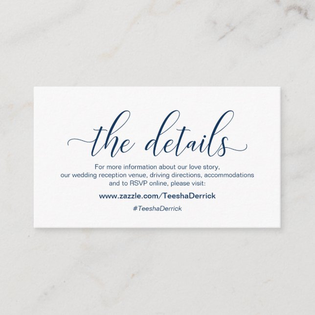 Tarjeta De Recepción Caligrafía azul de la Marina Moderna, Nuestros det (Anverso)