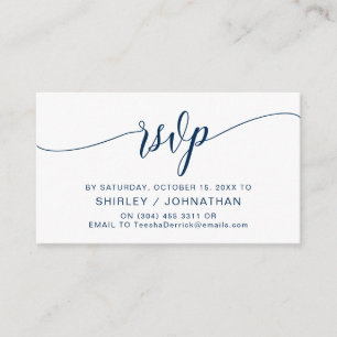 Tarjeta De Recepción Caligrafía azul de la Marina Moderna, RSVP de Boda