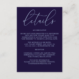 Tarjeta De Recepción Caligrafía azul oscura Detalles modernos sencillos