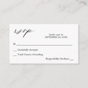 Tarjeta De Recepción Caligrafía blanca y negra de presupuesto 2 no RSVP