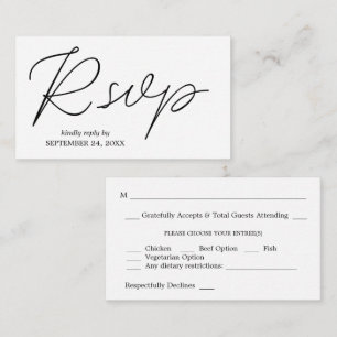 Tarjeta De Recepción Caligrafía blanca y negra de presupuesto 3 RSVP co