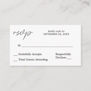 Tarjeta De Recepción Caligrafía blanca y negra de presupuesto 3 RSVP no