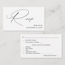 Tarjeta De Recepción Caligrafía blanca y negra de presupuesto 4 con RSV