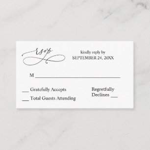 Tarjeta De Recepción Caligrafía blanca y negra de presupuesto 7 RSVP no