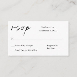 Tarjeta De Recepción Caligrafía blanca y negra de presupuesto 8 RSVP no
