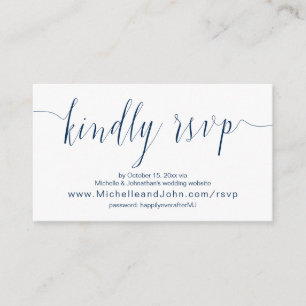 Tarjeta De Recepción Caligrafía boda, azul marino, cena en línea RSVP