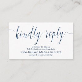 Tarjeta De Recepción Caligrafía boda, azul marino, cena en línea RSVP