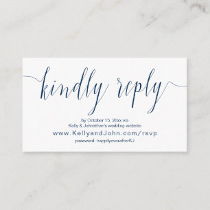 Tarjeta De Recepción Caligrafía boda, azul marino, cena en línea RSVP