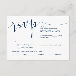 Tarjeta De Recepción Caligrafía boda, azul marino simple, RSVP