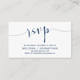 Tarjeta De Recepción Caligrafía boda, azul marino simple, RSVP cena