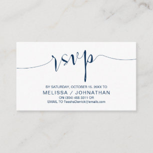 Tarjeta De Recepción Caligrafía boda, azul marino simple, RSVP cena