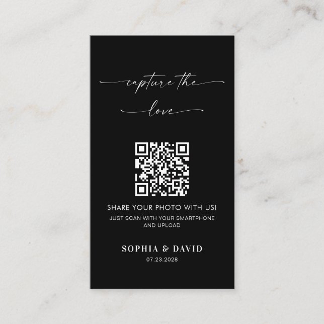 Tarjeta De Recepción Caligrafía Boda Captura el amor Código QR (Anverso)