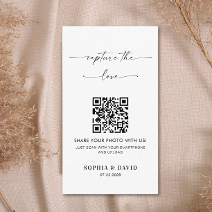 Tarjeta De Recepción Caligrafía Boda Captura el amor Código QR