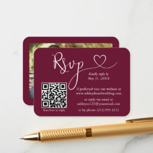 Tarjeta De Recepción Caligrafía Boda de fotografía cardiaca Borgoña RSV