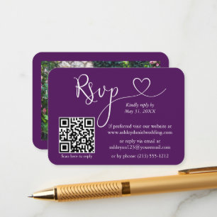 Tarjeta De Recepción Caligrafía Boda de fotografía cardíaca Purple RSVP