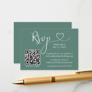 Tarjeta De Recepción Caligrafía Boda del corazón QR RSVP Eucalyptus Ver