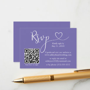Tarjeta De Recepción Caligrafía Boda del corazón QR RSVP Periwinkle