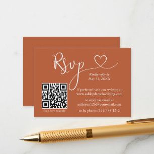 Tarjeta De Recepción Caligrafía Boda del corazón QR RSVP Terracotta