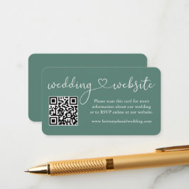 Tarjeta De Recepción Caligrafía Boda del corazón Web QR Eucalyptus Verd