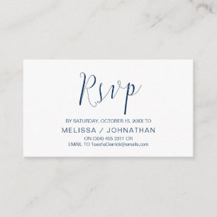 Tarjeta De Recepción caligrafía Boda, escritura azul marina, cena RSVP