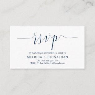 Tarjeta De Recepción caligrafía Boda, escritura azul marina, cena RSVP
