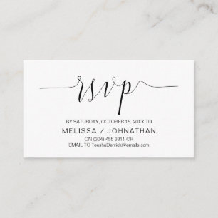 Tarjeta De Recepción Caligrafía Boda, escritura negra, cena RSVP