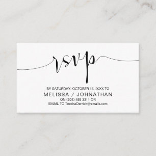 Tarjeta De Recepción Caligrafía boda, escritura negra, RSVP cena