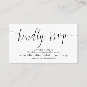 Tarjeta De Recepción Caligrafía boda, escritura negra, RSVP cena