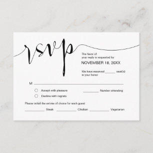 Tarjeta De Recepción Caligrafía Boda, escritura simple en negro, RSVP