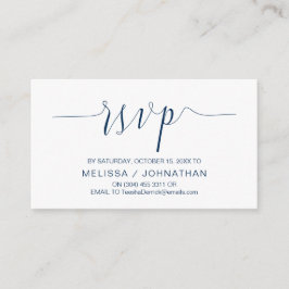 Tarjeta De Recepción Caligrafía boda, guión azul de la marina, cena RSV