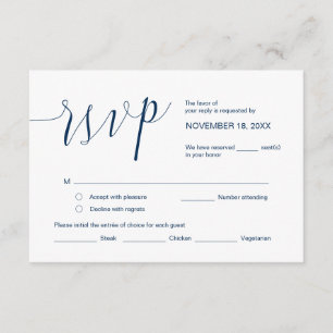 Tarjeta De Recepción Caligrafía boda, guión azul simple de la marina, R
