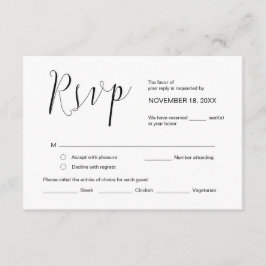 Tarjeta De Recepción Caligrafía boda, guión negro simple, RSVP