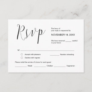 Tarjeta De Recepción Caligrafía boda, guión negro simple, RSVP