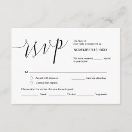 Tarjeta De Recepción Caligrafía boda, guión negro simple, RSVP