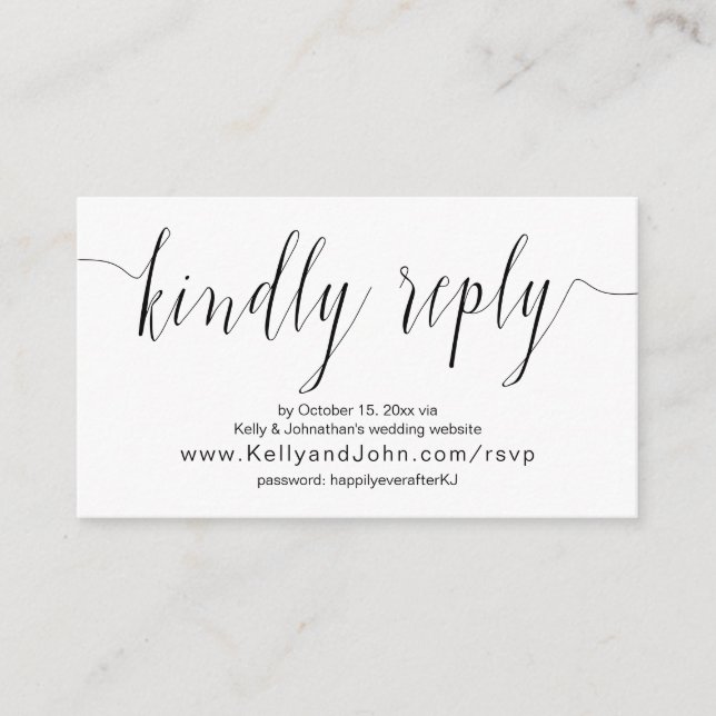 Tarjeta De Recepción Caligrafía boda, negro, cena en línea RSVP (Anverso)