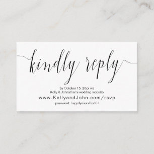 Tarjeta De Recepción Caligrafía boda, negro, cena en línea RSVP