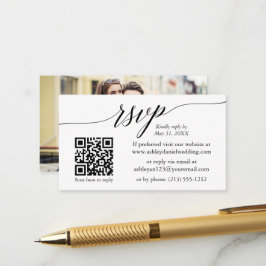Tarjeta De Recepción Caligrafía Boda RSVP Foto Minimalista QR