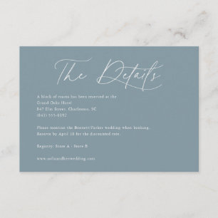 Tarjeta De Recepción Caligrafía Contemporánea Detalles de Boda Azul
